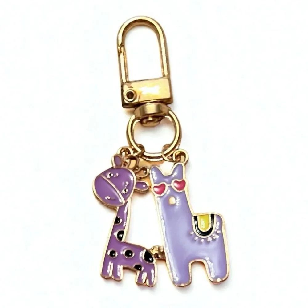 Cute Purple Giraffe and Lavender Llama Keychain Zipper Pull